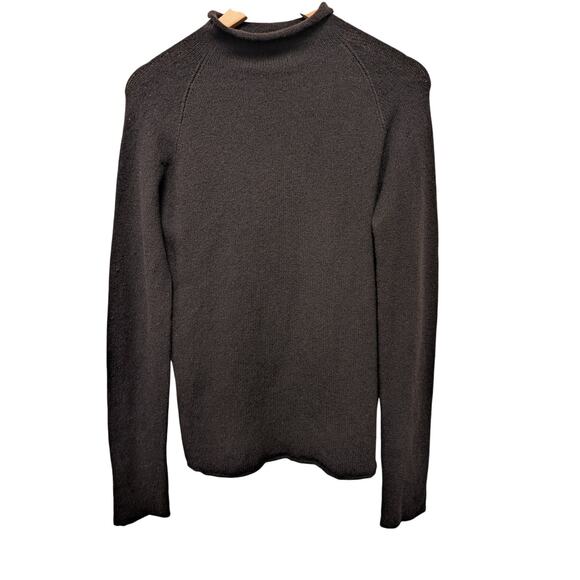 Vintage Donna Karan New York Dark Brown Tight Knit Mock Neck Sweater - Picture 1 of 3